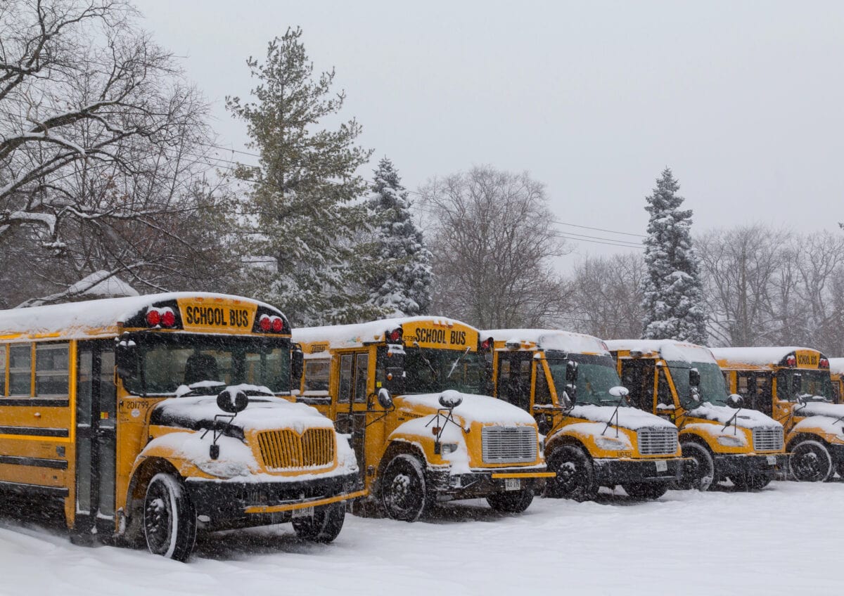 yellow school buses parked in